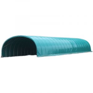Abri tunnel largeur 9.30 m pas à 1.50 m - Long 9 m, type 250µ vert/blanc, Façade Pas de façade ni de porte, Fix. Sol terre bâche e