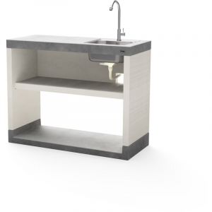 Module Stand plan/venit 2 avec évier et robinet pour Barbecue en Béton Préfabriqué (Blanc, Gris - 110 x 47 x 47 cm) - Usage Extérieur - Tuozi