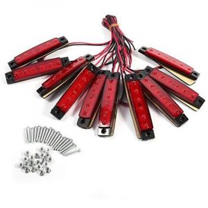 Lot de 10 feux de gabarit lat&eacute;raux pour remorque, 6 LED, 24 V, indicateurs rectangulaires pour camion, van, caravane, camion (rouge)