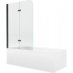 Mexen - Cubik baignoire rectangulaire 170 x 70 cm avec habillage et paroi de douche &agrave; 2 volets 100 cm, transparent, noir - 550317