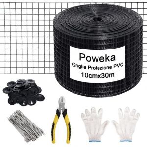 Kit de Cl&ocirc;ture de Protection pour Panneaux Solaires,10 cm X 30 m Grillag&eacute; Anti-Pigeons en PVC pour Panneaux Solaires Contre,70 Fixations en Acier