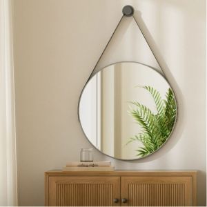 Miroir de salle de bain avec cadre noir, Rond Miroir d&eacute;coratif sans &eacute;clairage, diam&egrave;tre 80cm - Heilmetz