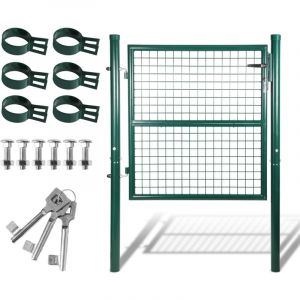 Einfeben - Portail de clôture de jardin Portillon grillagé avec poteaux Acier Portail de jardin Avec serrure 100100CM Vert