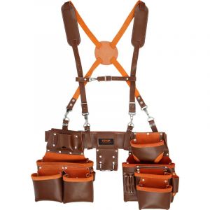 Mophorn - vevor Ceinture a Outils avec Bretelles 19 Poches Ceinture Porte Outils Robuste Cuir Veritable Tour de Taille Reglable 736,6-1371,6 mm pour