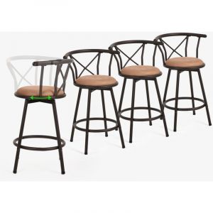 Meubles Cosy - Lot de 4 Tabouret de Bar Pivotant Industriel, Hauteur d'assise 63cm, avec Repose-Pied et Dossier et Coussin rembourré
