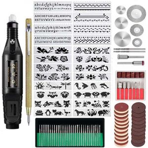 Kit d'outils de gravure 107 pi&egrave;ces, stylo graveur filaire multifonctionnel, outil rotatif bricolage pour bijoux, verre, bois, m&eacute;tal