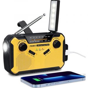 Portable Radio Dynamo Survie, PRUNUS J-369 AM/FM Radio Manivelle Solaire, Portative Radio &agrave; Pile avec 2500mAh Power Bank/SOS Alarm/Lampe Poch/3W Haut