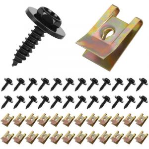 Kit de Clip &agrave; Vis et &Eacute;crou, 48PCS U-Clips Et Des Vis Kit Universal Metal, Auto Clips de Fixation Voiture Kit de Clip &agrave; Vis, pour Voiture Garde-boue