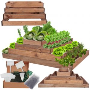MODO24 ZP09 Carr&eacute; potager sur&eacute;lev&eacute; en escalier modulable, bois de pin, herbes/l&eacute;gumes, jardin/terrasse/balcon, 36x117x80 cm, marron