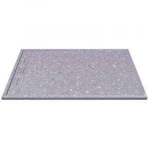 Vente-unique - Receveur extra-plat à poser ou à encastrer découpable en résine smc - Effet Terrazzo gris - 140 x 90 cm - lyrosa