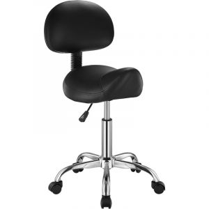 VEVOR Tabouret de selle avec support dorsal et roulettes, capacite poids 204 kg, tabouret roulant ergonomique, hauteur reglable, chaise de selle
