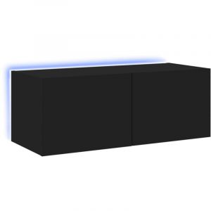 Helloshop26 - Meuble tv multimédia étagère télévision buffet téléviseur salle à manger salon chambre mural avec lumières led 80 x 35 x 31 cm noir