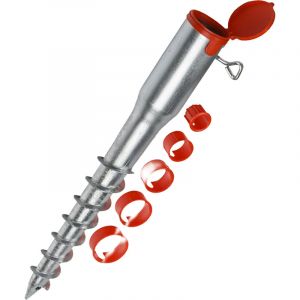 Relaxdays Douille de sol pour parasol et &eacute;tendoir, &agrave; visser, &Oslash; tige 26-65 mm, argent/rouge