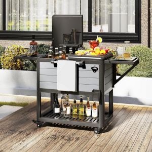 GOPLUS Desserte Glaci&egrave;re Bar Roulante, Chariot Jardin Exterieur roulettes avec 2 Plan &Eacute;tendu Grande Capacit&eacute; 91 L, &Eacute;tag&egrave;res de Rangement,