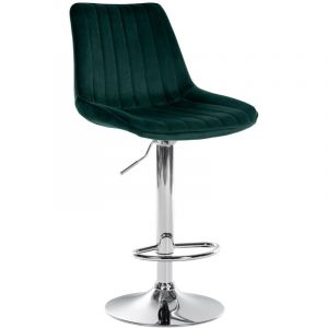 CLP - Tabouret de bar Toni en Velours Pied trompette en M&eacute;tal Vert Chrome