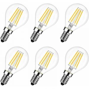 Lampe à LED E14 6W (remplace 60W),2700K Blanc Chaud, MiNi Globale à filament, Ultra lumineux 806 lm, Style de filament de lampe rustique clair, Non
