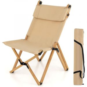 Costway - Chaise de Camping Pliante en Bambou Charge 150KG Dossier Ajustable 48/60CM, Chaise d'Ext&eacute;rieur en Toile L&eacute;g&egrave;re Sac de Transport, Naturel