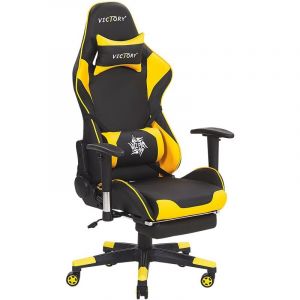 Beliani - Chaise de Bureau Fauteuil Design Gamer Revêtement en Cuir pu Noir et Jaune Réglable en Hauteur avec Dossier Inclinable Moderne Tendance