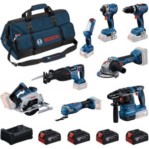 BOSCH Kit 18V (GBH18V-22+GWS18V-8+GDR18V-215+GSB18V-65+GKS18V-57-2+GSA18V-28+GOP18V-34+GLI18V-300+4x5,0Ah+GAL12V/18V-80+Sac)