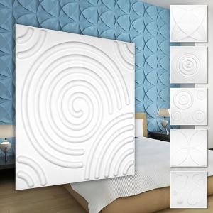 Panneaux muraux 3D plastique pvc - revêtement mural blanc avec aspect 3D - motifs en forme ronds: 3 qm 12 plaques, HD069