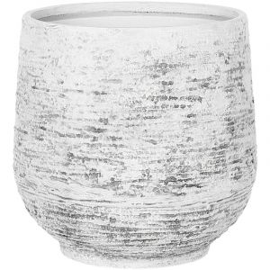 Cache-Pot Gris Clair Rond en Fibre d'Argile et de Verre au Diamètre 32 cm, Pot de Fleurs Effet Pierre Idéal pour Extérieur et Intérieur Beliani