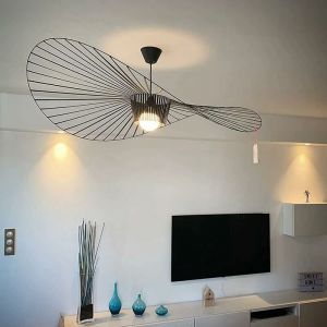 Choyclit - Lustre Suspension Noir 120 cm, Lampe Vintage Suspension Rétro led Salon Lustre for Intérieur Salon Fibre De Verre +Polyuréthane De Chapeau