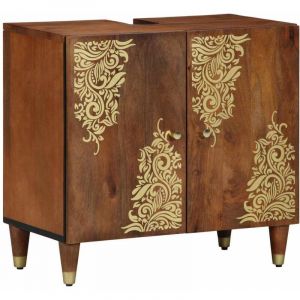 Vidaxl &ndash; Meuble sous vasque simple en bois de manguier massif 62 x 33 x 58 cm &ndash; Couleur marron miel &ndash; Pour rangement salle de bain - MIEL 62 X