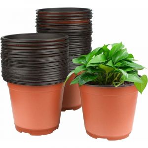 50Pièces 15CM Pot pour Semis,Pot de Fleurs Plastique Plante Exterieur,Pot Rempotage,Godets pour Semis Tomates,Brun