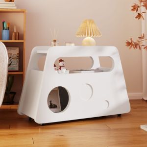 Okwish - Buffet blanc moderne à roulettes, design arrondi sûr idéal pour le salon et la chambre