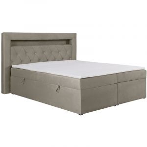 Ensemble complet literie d&eacute;co t&ecirc;te de lit avec led + sommiers coffre + matelas + surmatelas - 160 x 200 cm - Velours - Taupe - orana de ysm&eacute;e