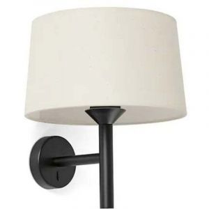 Faro Barcelona - Faro Windsor Applique avec abat-jour noir mat, lin, 1 ampoule E27
