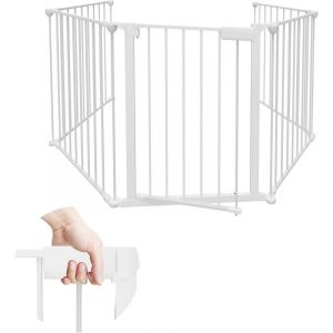 Swanew - Barrière de Sécurité pour bébé, Animaux Enfant Grille de Protection Cheminée Pare-Feu de Cheminée, 300x75cm avec 5 Pans,Blanc - Blanc