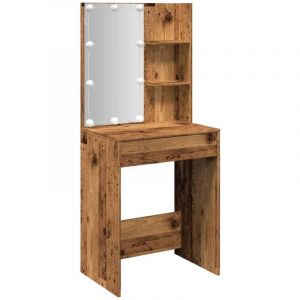 Décoshop26 - Coiffeuse avec led espace de rangement miroir 60 x 40 x 140 cm bois d'ingénierie marron vieilli DEC031218
