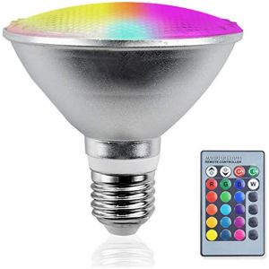 RHG Ampoule LED E27，Ampoule LED RGBW PAR38 Spot 20 W E27 Lampe d'ext&eacute;rieur IP65 &agrave; intensit&eacute; Variable，Projecteur avec t&eacute;l&eacute;commande pour Holiday Party