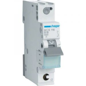 Hager &ndash; Disjoncteur unipolaire 16 A &ndash; MCS116 &ndash; Courbe C &ndash; Tension 230/400 V &ndash; QuickConnect &ndash; 1 P &ndash; ICN 6 kA - C131761