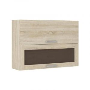 Meuble haut vitré 2 portes basculantes - l 80 x p 31,6 x h 72 - Décor chene sonoma - lassen
