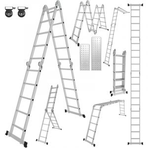 Échelle multifonction 7 en 1 - 5,82 m - En aluminium - 4 x 5 marches - Avec 2 plaques d'échafaudage et 2 roulettes - Charge maximale : 150 kg
