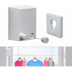 &Eacute;tendoir &agrave; linge r&eacute;tractable Pour int&eacute;rieur et ext&eacute;rieur &Eacute;tendoir &agrave; linge mural Suspension r&eacute;tractable Verrou pour &eacute;viter l'affaissement - Argent&eacute;