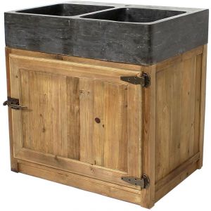 Meuble bas de cuisine &eacute;vier 2 vasques pierre bleue Champ&ecirc;tre