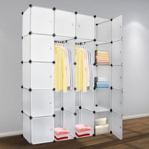 Swanew - Armoire Penderie Étagère de Rangement en Plastique, diy Armoire Penderie, Système d'étagères - 20 cubes Blanc