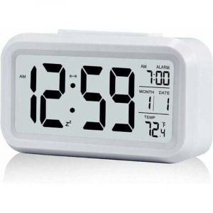 R&eacute;veil Digital R&eacute;veil Matin, Horloge Num&eacute;rique R&eacute;veil &agrave; Pile Silencieux pour Enfants Adultes Grand &eacute;cran LED Temp&eacute;rature Calendrier(Blanc)