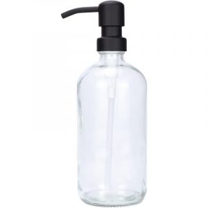 Distributeur savon verre transparent &eacute;pais 500 ml, pompe inox, salle de bain/cuisine