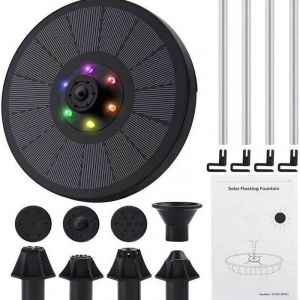 Led Fontaine Solaire Extérieure Flottante 3W Pompe Bassin Solaire avec Batterie Lumières led Colorées et 7 Bus pour Exterieur