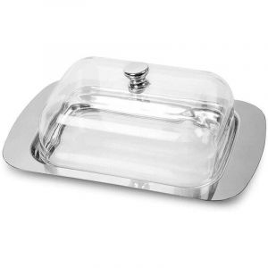 Beurrier avec couvercle et poign&eacute;e - beurrier - beurrier avec couvercle - Beurrier en acier inoxydable - Plat &agrave; fromage en acier inoxydable