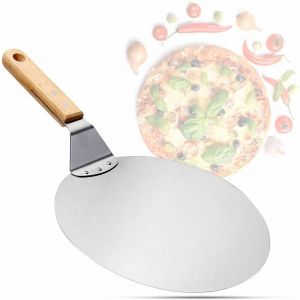 Déstockage Pelle à pizza en acier inoxydable avec manche en bois, poussoir à pizza pour pierre à pizza, poussoir à pain, pelle à gâteau, pelle à