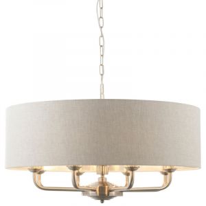 Endon Highclere Plafonnier suspendu &agrave; un abat-jour, plaque en chrome bross&eacute;, lin naturel