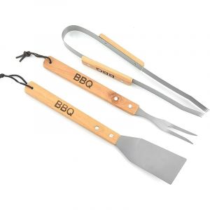 Aougo - Ustensiles de barbecue en acier inoxydable avec manche en bois, spatule, pince, fourchette, accessoires de barbecue