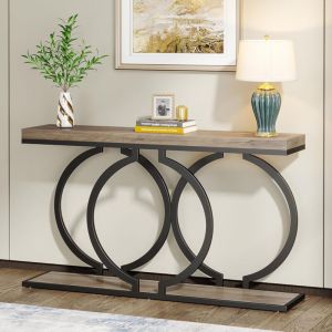 Tribesigns - Table console industrielle en bois de 139,7 cm, table étroite et longue, table d'appoint rustique pour salon, table d'entrée avec cadre