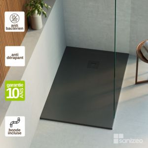 Receveur de Douche Extraplat 140x70x3cm Noir en R&eacute;sine Min&eacute;rale - Antid&eacute;rapant, Texture Ardoise - THOR LAVABERG