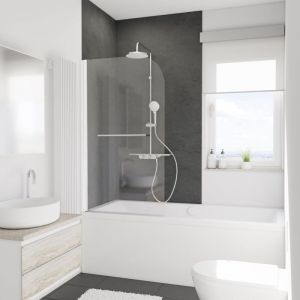 Pare-baignoire pliant 80 x 140 cm, verre 5 mm anticalcaire, profilé blanc, paroi de baignoire 1 volet, écran de baignoire pivotant, Capri Deluxe